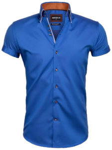 Slim fit overhemden korte mouw blauw dubbele boord Wam Denim