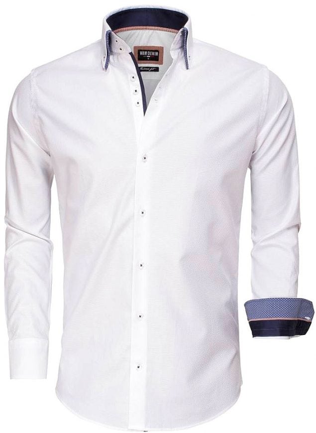 Wam Denim Italiaans Gewerkt Overhemd Boord Wit 75503 - Bendelli