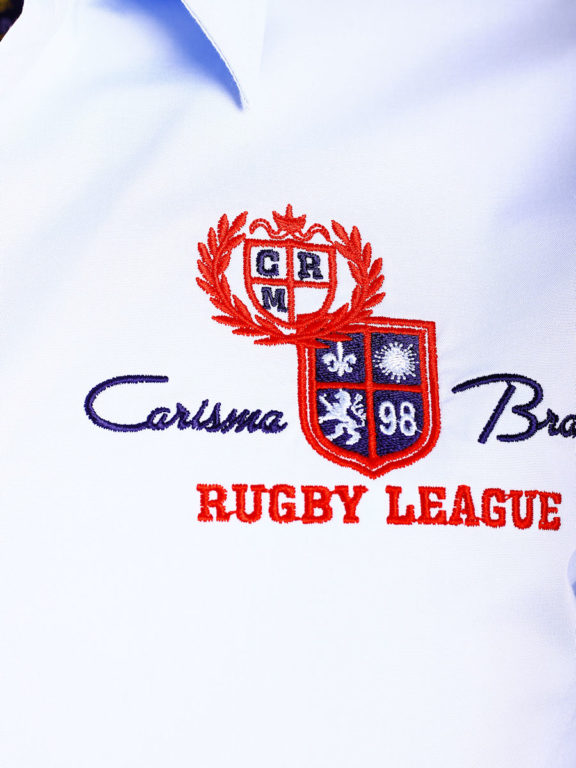 Korte mouw overhemd lichtblauw heren Carisma met print rugby league