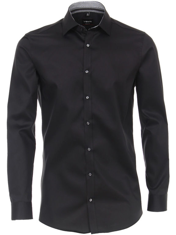 Venti overhemd zwart met motief in de kraag body fit met cute away boord 103522600-800 (1)