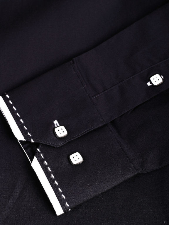 Heren-blouse-lange-mouw-vierkante-knoopjes-Carisma-8245-Zwart (1)