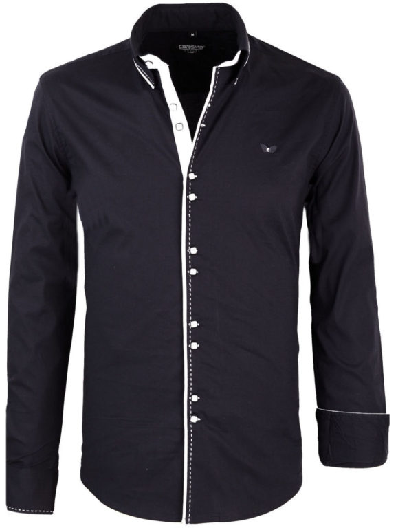 Heren-blouse-lange-mouw-vierkante-knoopjes-Carisma-8245-Zwart