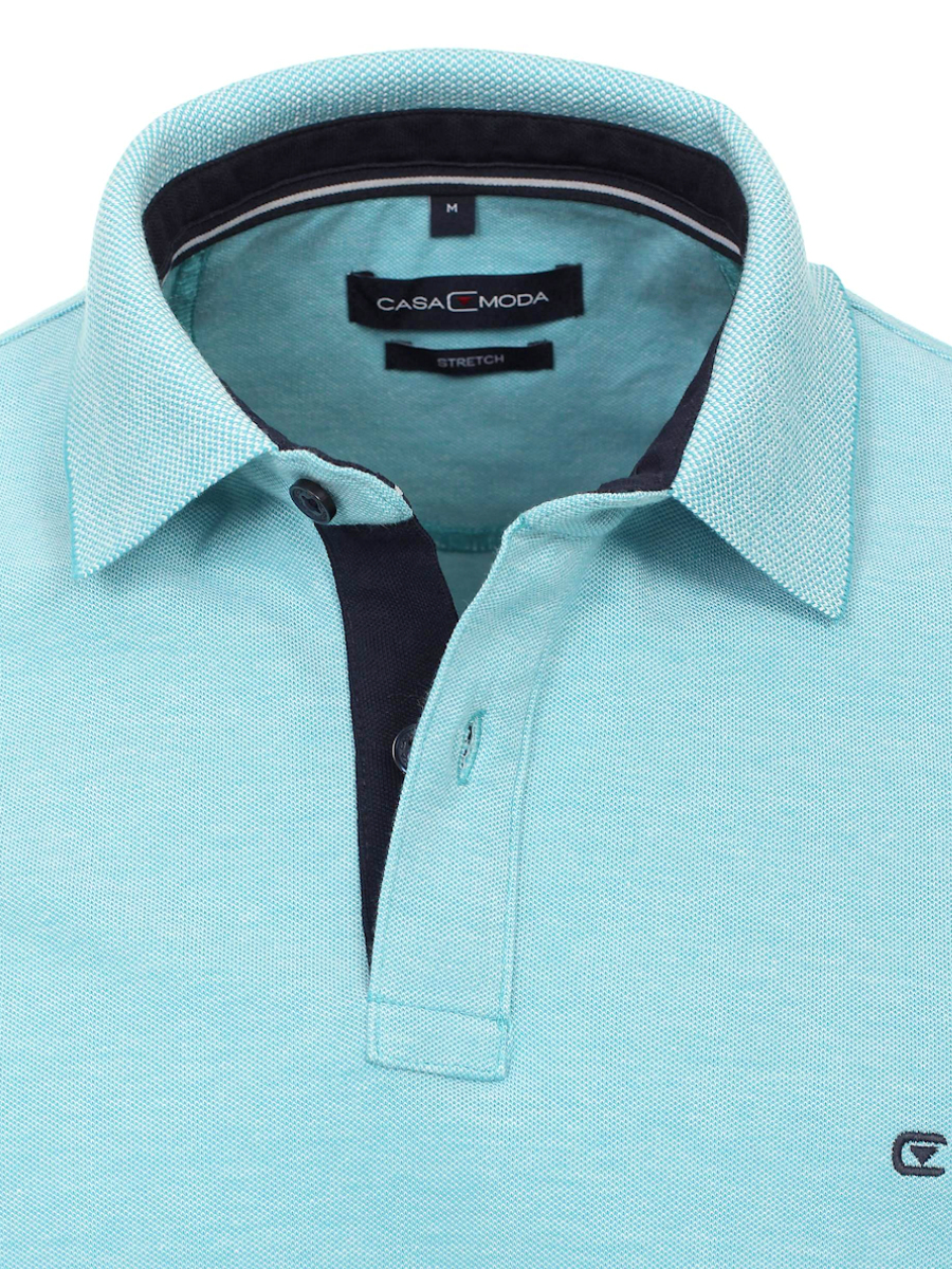 Casa Moda polo shirt effen turquoise met logo op de borst 004470 (4)