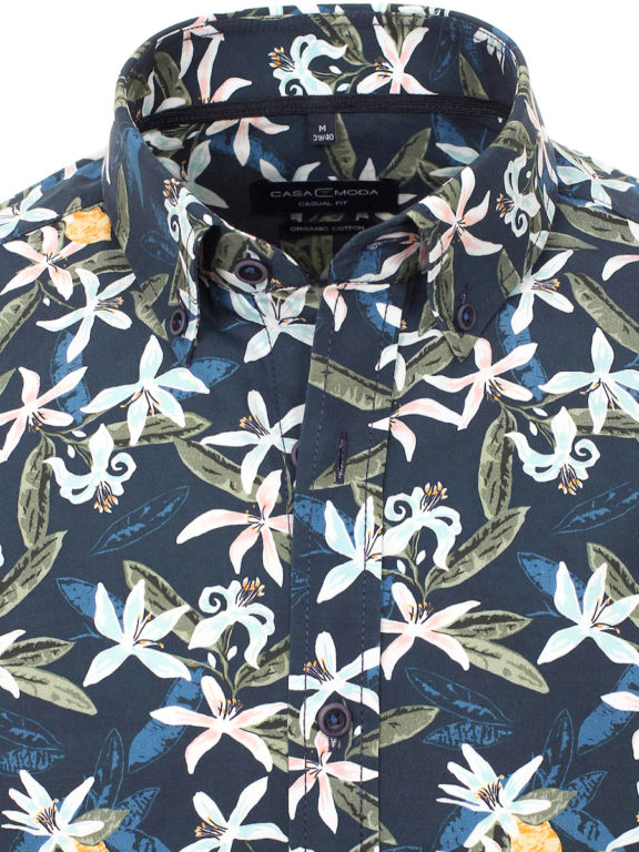 Casa Moda organic overhemd met bloemenprint blauw modern fit kent kraag 413613300 (3)