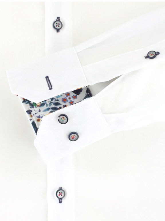 Wit Overhemd met bloemmotief in de kraag strijkvrij 113689200-000 manchet