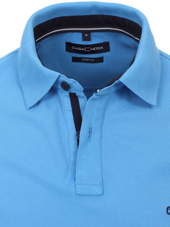 Casa Moda polo shirt blauw effen met logo op de borst 004470-100-kraag