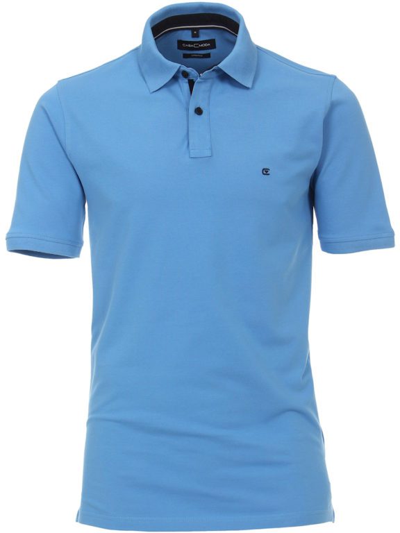 Casa Moda polo shirt blauw effen met logo op de borst 004470-100-voorkant