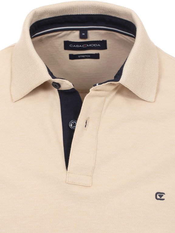 Casa Moda polo shirt effen beige met logo op de borst 004470-660 kraag