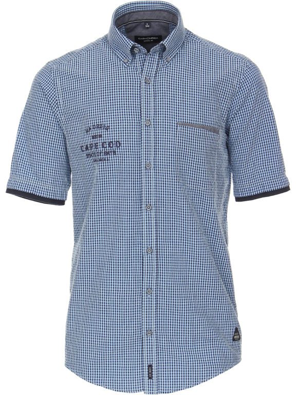 Casa Moda overhemd korte mouw geblokt blauw Cape Cod 923815000 (2)