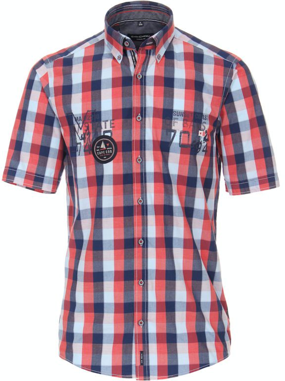 Casa Moda overhemd korte mouw geblokt rood Cape Cod 923815300 (3)