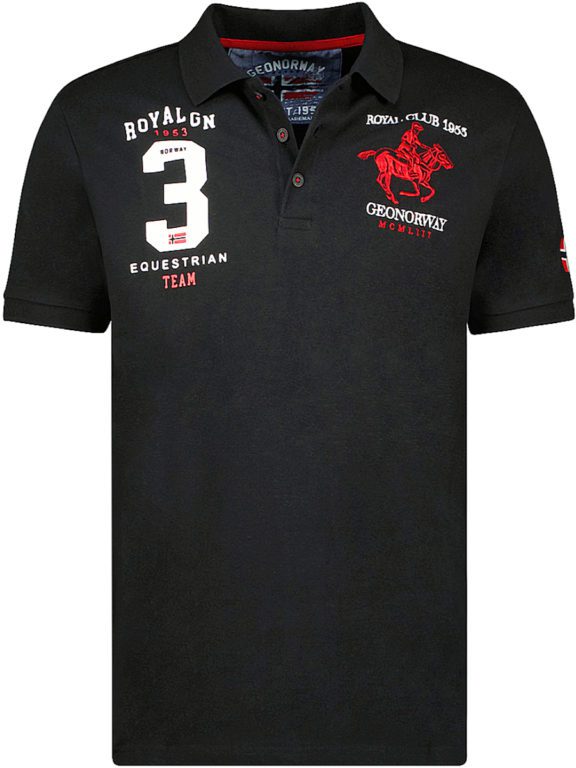 Polo shirt zwart heren Royal Club print Geographical Norway Klub (1)