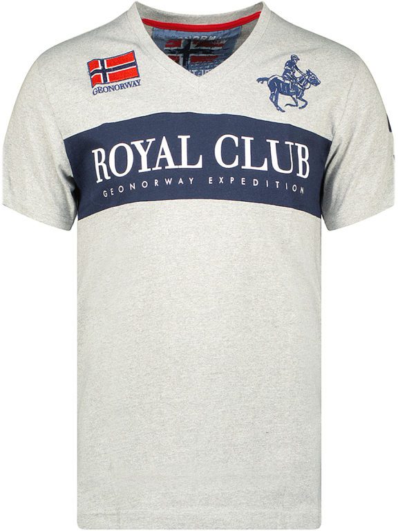 T-shirt v-hals grijs Royal Club print Geographical Norway Jahorse (2)