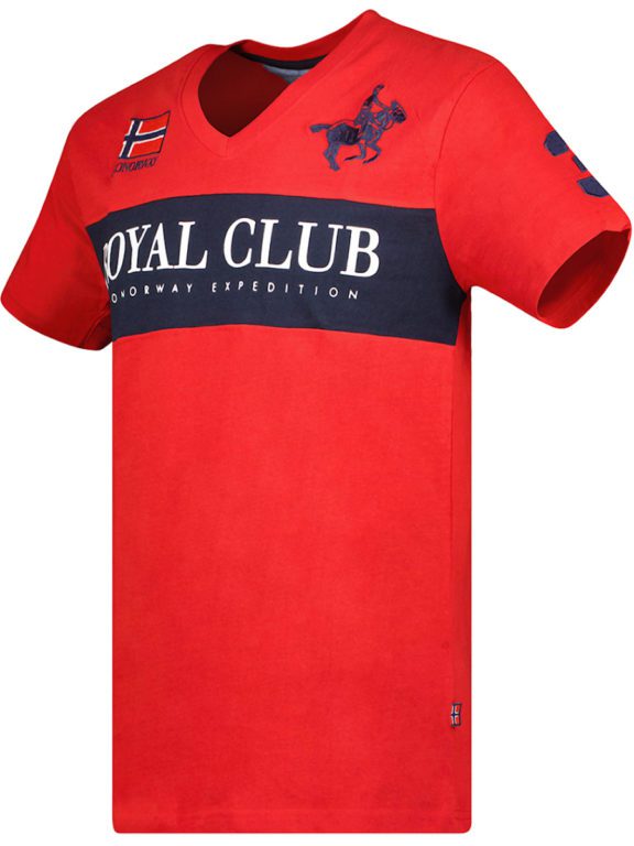 T-shirt v-hals rood Royal Club print Geographical Norway Jahorse (4)