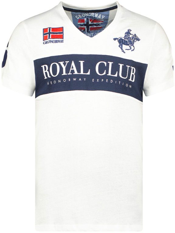 T-shirt v-hals wit Royal Club print Geographical Norway Jahorse (2)