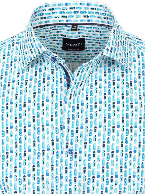 Overhemd korte mouw met autootjes motief blauw heren Venti 603467200_350 (3)