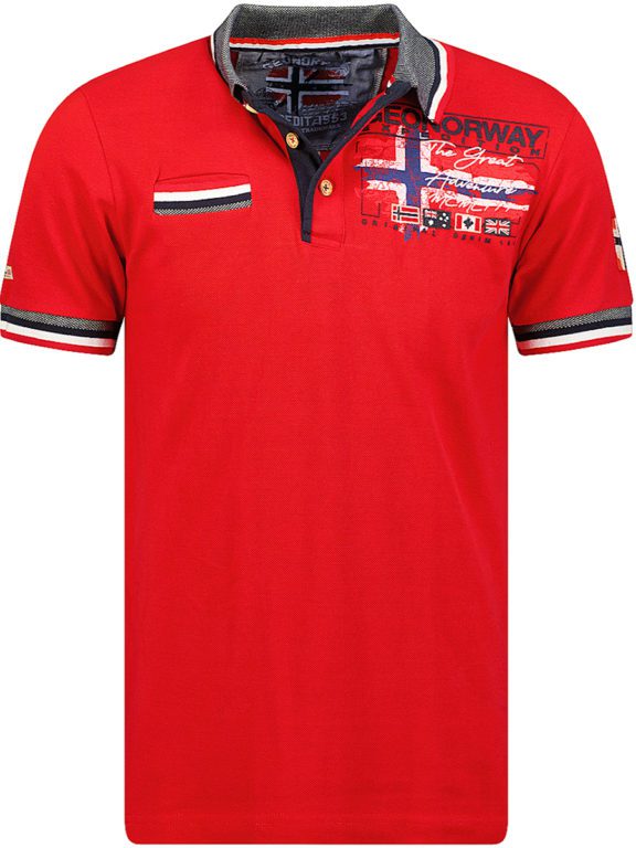 Poloshirt heren rood met vlag Geographical Norway Expedition Krusty (2)