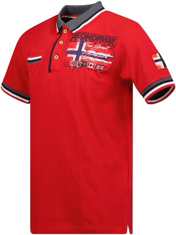 Poloshirt heren rood met vlag Geographical Norway Expedition Krusty (4)