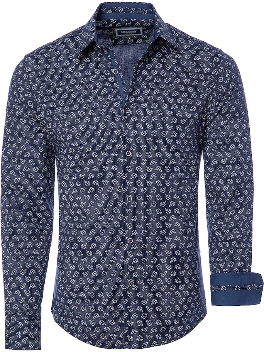 Blauw Overhemd Bloemenprint Lange Carisma 8532 -