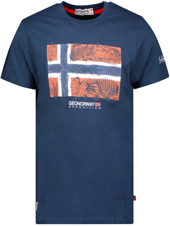 Geographical Norway t-shirt met Noorse vlag Jpalm blauw (1)