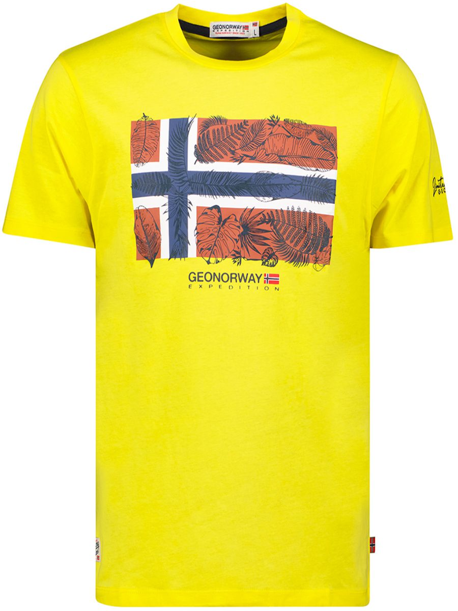 Geographical Norway t-shirt met noorse vlag Jpalm lemon (1)