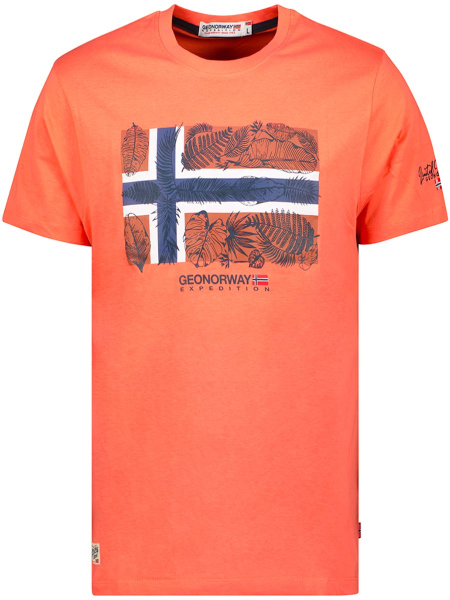 Geographical Norway t-shirt met noorse vlag jpalm coraal (1)