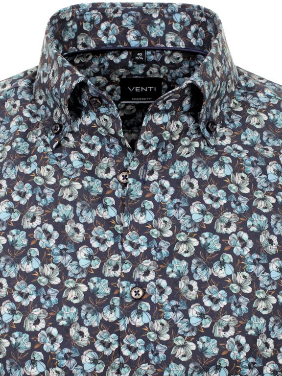 Blauw Venti Overhemd Met Bloemmotief Kent Kraag Modern Fit 134123800-100 (1)