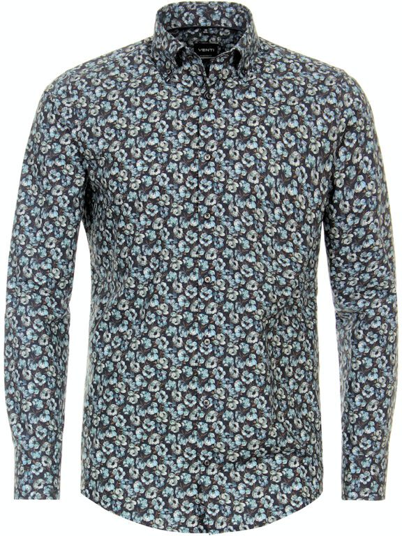 Blauw Venti Overhemd Met Bloemmotief Kent Kraag Modern Fit 134123800-100 (2)