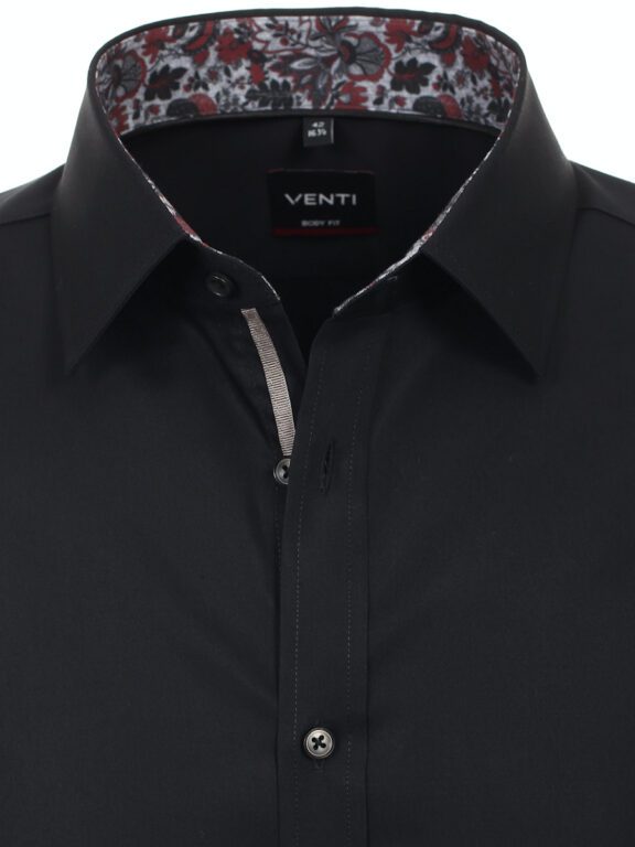 Venti Heren Overhemd Met Bloemenkraag Zwart Body Fit 134124100-800 (1)