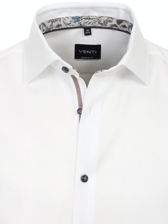 Wit Gewerkt Venti Heren Overhemd Met Motief Kraag Modern Fit 134122100-000 (1