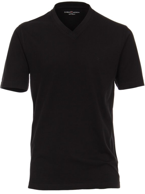 Casa Moda Basis T-shirt Katoen V-hals Zwart 2-Pack 092600-800 (2)